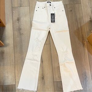 Katie J NYC Cream Flare Jeans